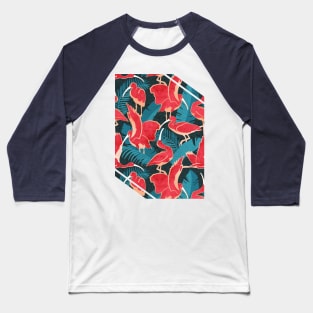 Luxurious Scarlet Ibis // teal vegetation metal rose and red guará large birds Baseball T-Shirt